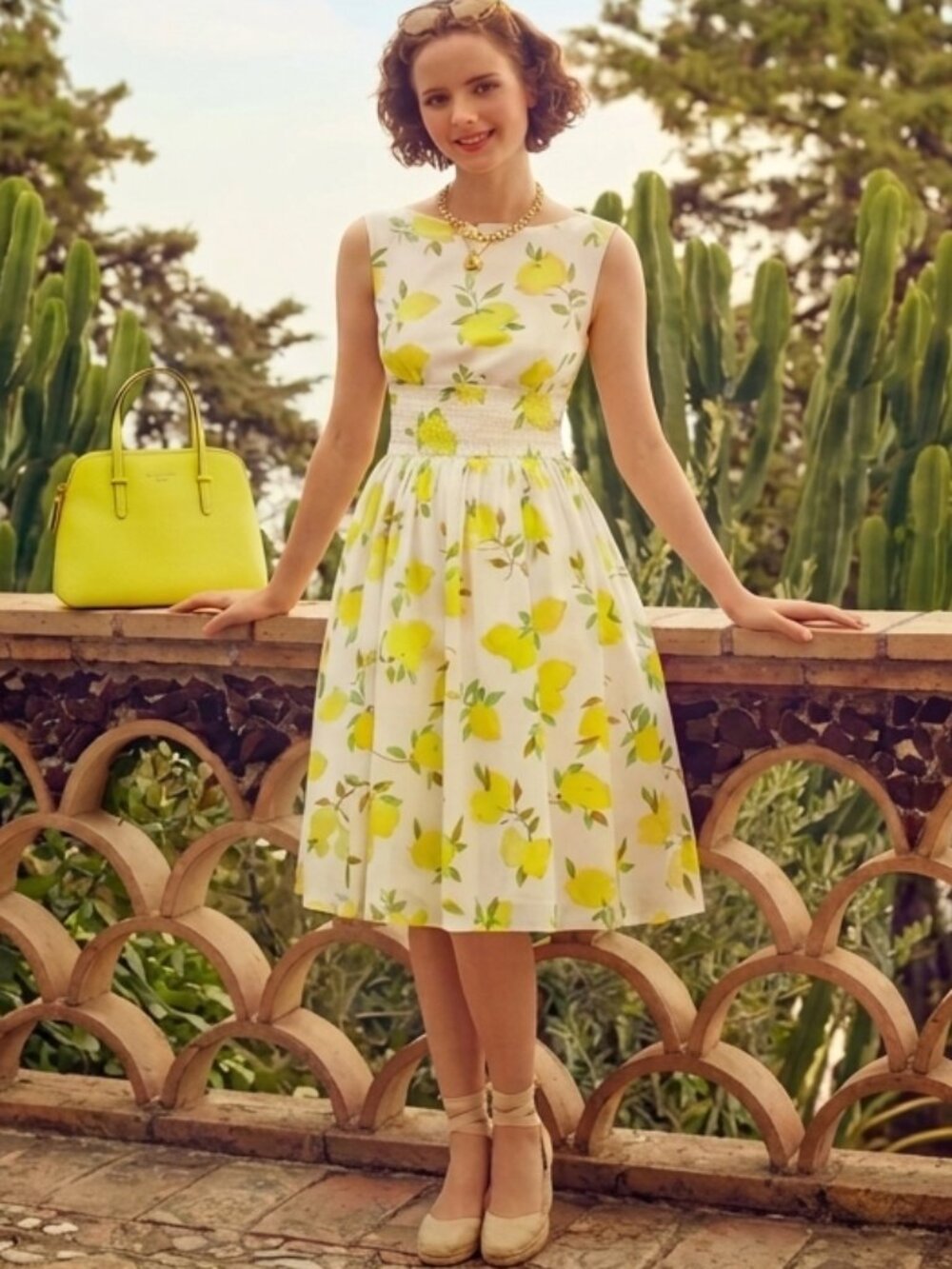 Kate Spade Lyric Lemoncello Dress 6 Lemon Print Fit Flare Garden Wedding Guest